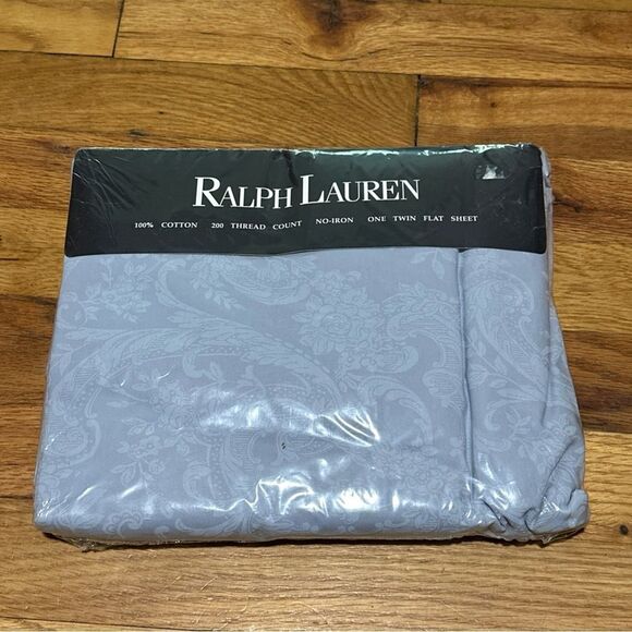 Ralph Lauren Light Blue Flat Sheet twin size damask NIP - Picture 2 of 8
